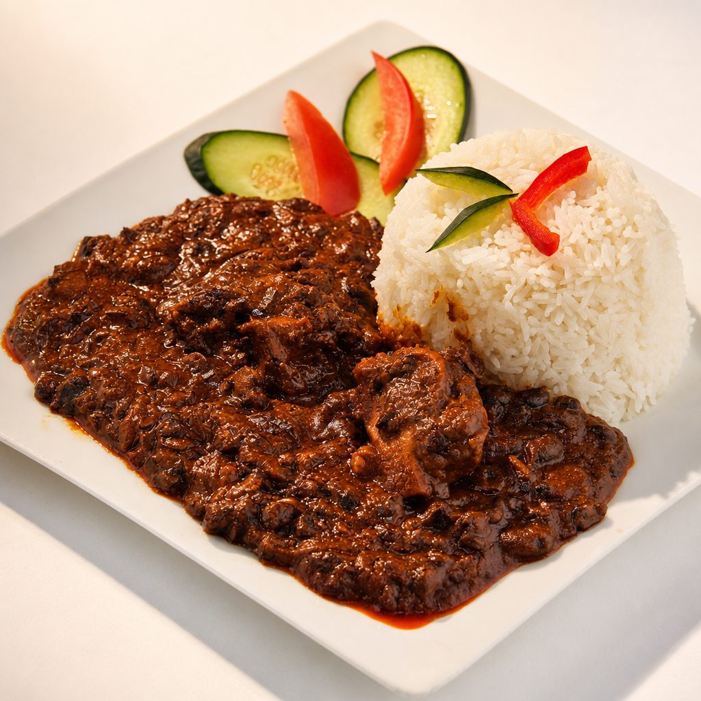 Bean Toborgee Served with Rice.