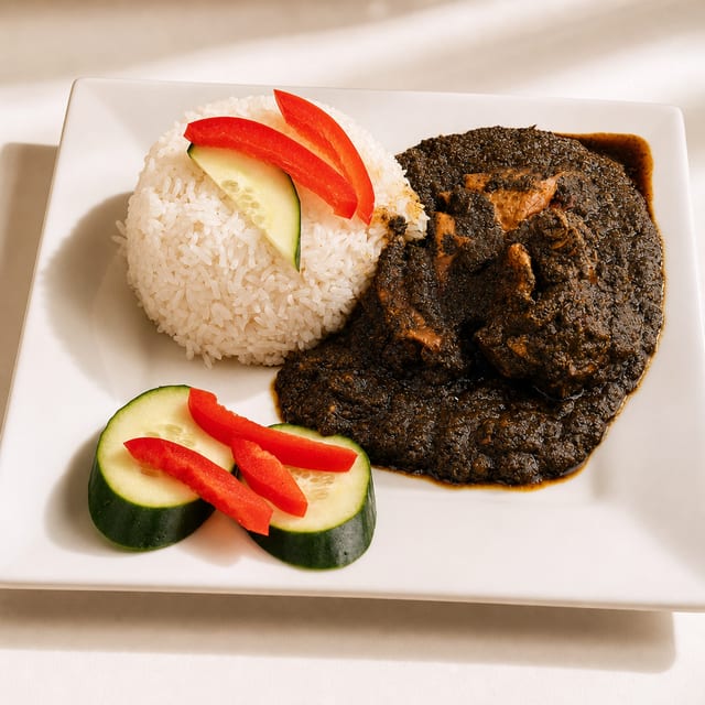 Palava Sauce Served with Rice.