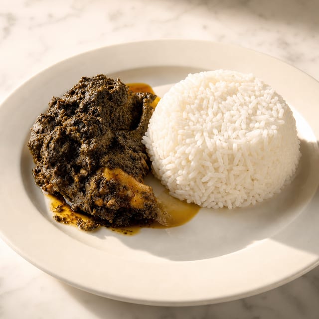 Cassava Leaf Served with Rice.