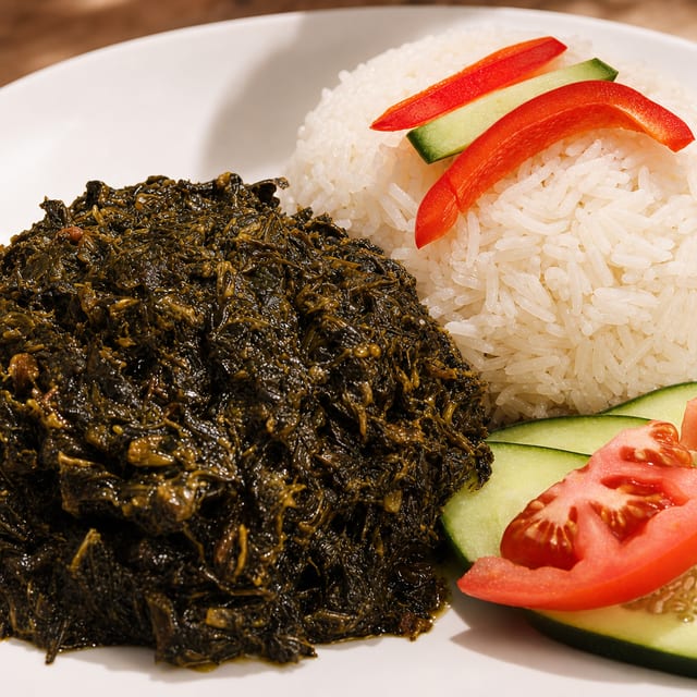 Potato Green Served with Rice.